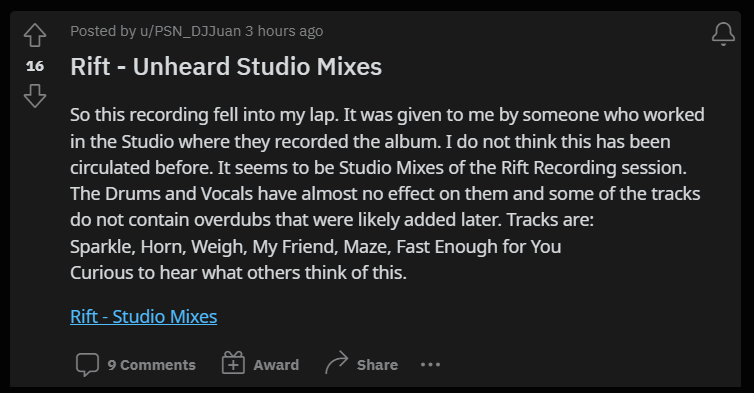 Rift Studio Mixes (Lossless AIF) - Potentially previously uncirculated? #phish reddit.com/r/phish/commen…