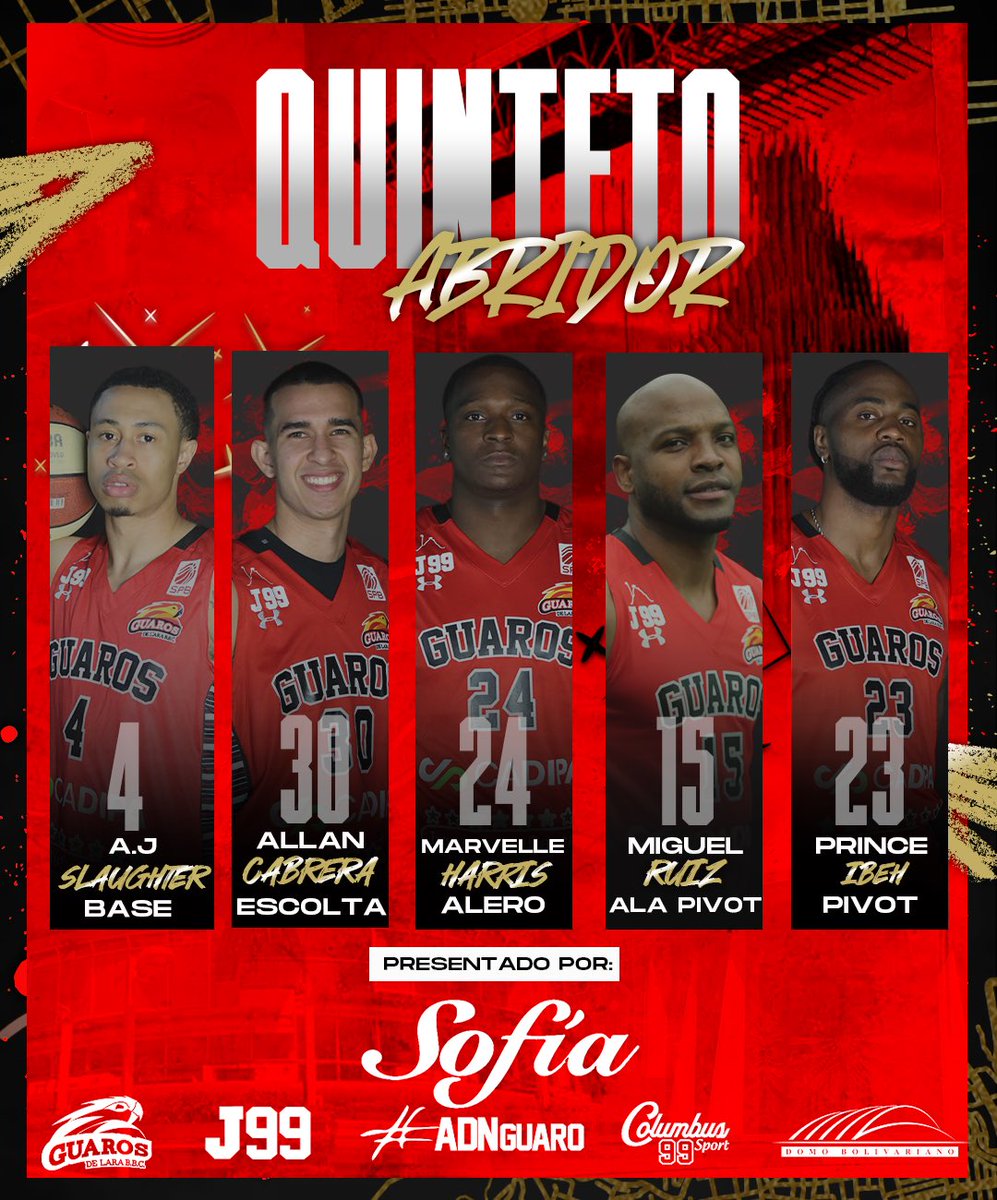 VAMOS EQUIPO‼️

Este es nuestro quinteto de hoy para el quinto juego de la Gran Final 🏀

Presentado por <a href="/lineasofia/">Linea Sofia</a>.ve 

#Guaros | #ADNGuaro | #GuarosDeLara
