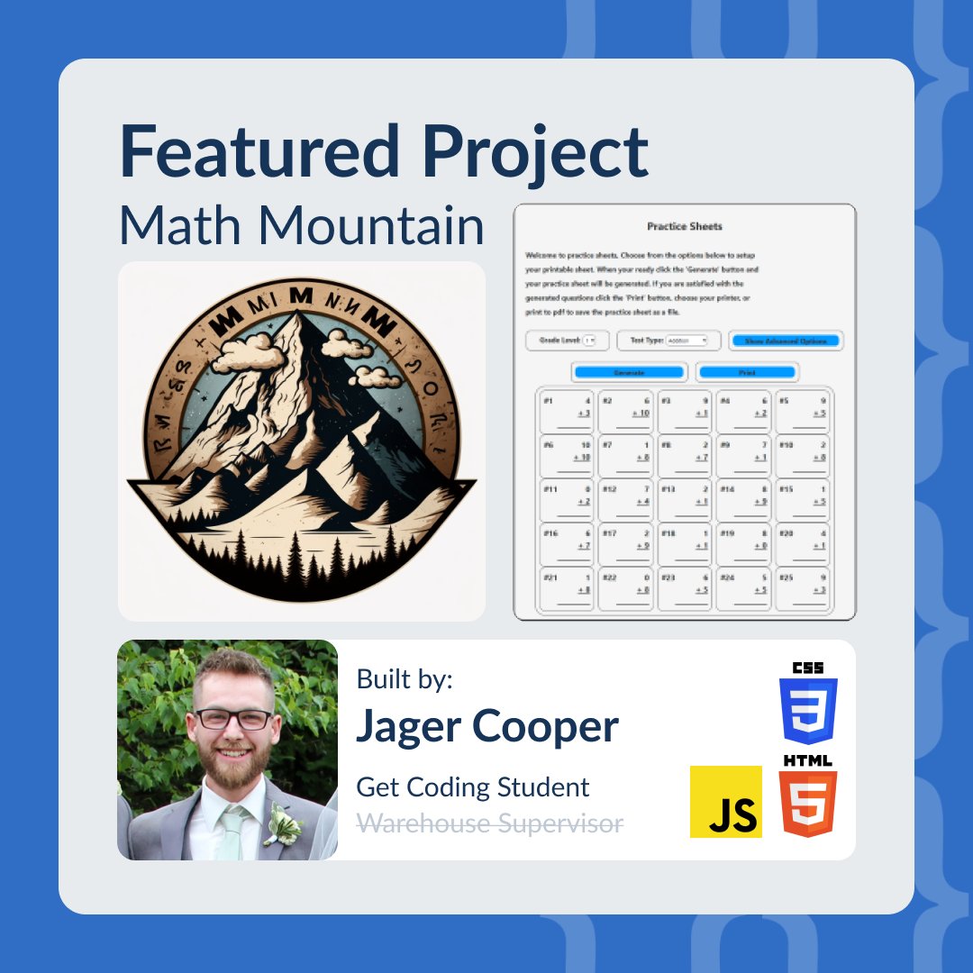 _GetBuilding's tweet photo. 🎉Exciting news! Student Jager Cooper created "Math Mountain",  is a web app for children, teachers, and parents. Shout-out to his coach, Sam Russel.📷https://t.co/mkzNuG9iEF… Try it: https://t.co/eYU5oEFcCY #getcodingnl #technl https://t.co/5v2wdfoXHr