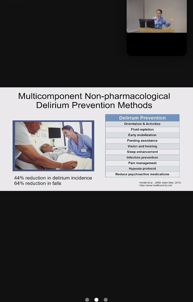 Always coming with the best tips to combat delirium by the bedside - remember if they can’t hear you 1) F2F 2) do not repeat louder, reword, rephrase, and enunciate @EstherOh_MDPhD @JHGeriatrics grand rounds @JH_Memory_Aging #thisisgeriatrics