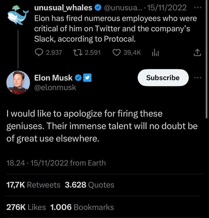 BurwoodKeith's tweet photo. So does @elonmusk realize his tweet cost him the ability to sue over this? Asking for a friend now that I'm over on Threads permanently. https://t.co/htl02mKAAi