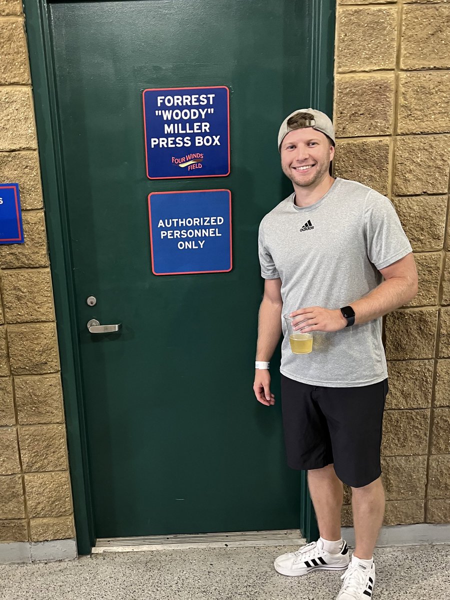 First time at a <a href="/SBCubs/">South Bend Cubs</a> game since the press box was dedicated to my hard working Grandpa Woody. Very cool to see. 

Thirsty Thursday not a bad touch!