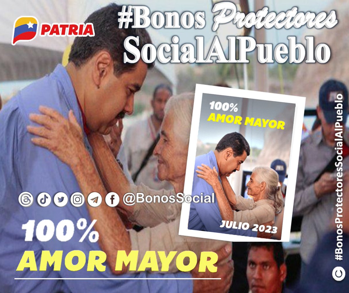 🚨 #ÚLTIMAHORA: Inicia la entrega de la Pensión #AmorMayor (julio 2023) a través del Sistema <a href="/CarnetDLaPatria/">Carnet de la patria</a> enviado por nuestro Pdte. <a href="/NicolasMaduro/">Nicolás Maduro</a>.

<a href="/BonosSocial/">Bonos Protectores Social Al Pueblo</a> 
#IndependenciaONada