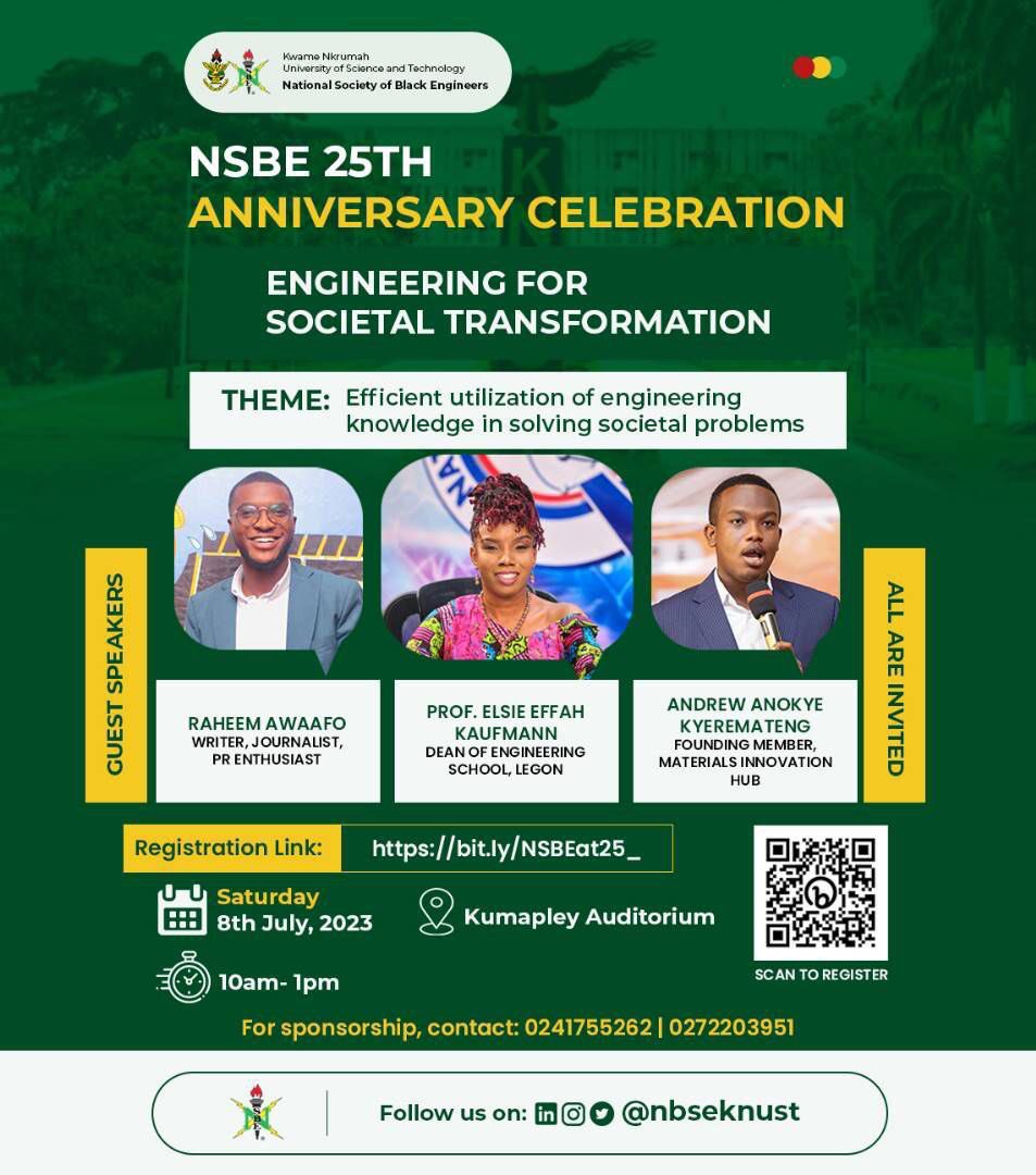 Privileged to share a platform with Prof. <a href="/elsie_effah/">Elsie Effah Kaufmann</a> &amp; <a href="/Raheemglobal/">Raheem Awaafo</a> this Saturday to have a conversation on how we can effectively utilize engineering knowledge in solving societal problems. 

I would also share the good work we’re doing and plan to do at <a href="/MaterialsH/">Materials Innovation Hub</a>. See you!