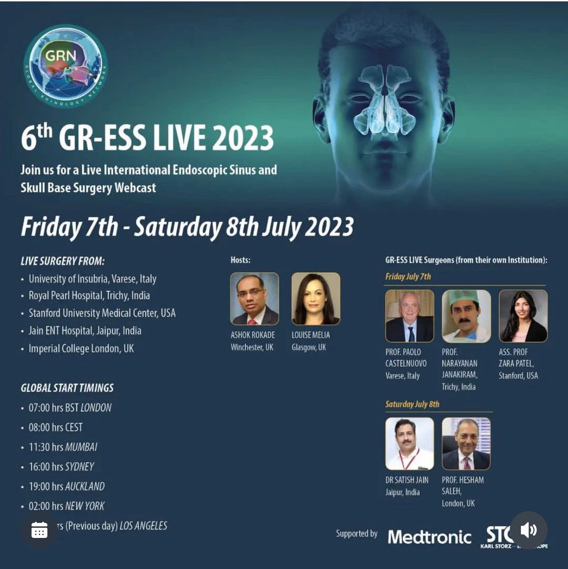 Cath Rennie ๐๐ท (@cathrennieent) on Twitter photo ๐ฅTune in tomorrow Fri 7th and Sat 8th July for a live surgery broadcast! #sinussurgery #skullbasesurgery
๐ฅLooks like a great line up from around the world ๐
<a href="/RhinoSaleh/">Hesham Saleh</a> has some great cases lined up for Saturday.
Free registration:
globalrhinology.org ๐ฅTune in tomorrow Fri 7th and Sat 8th July for a live surgery broadcast! #sinussurgery #skullbasesurgery
๐ฅLooks like a great line up from around the world ๐
<a href="/RhinoSaleh/">Hesham Saleh</a> has some great cases lined up for Saturday.
Free registration:
globalrhinology.org