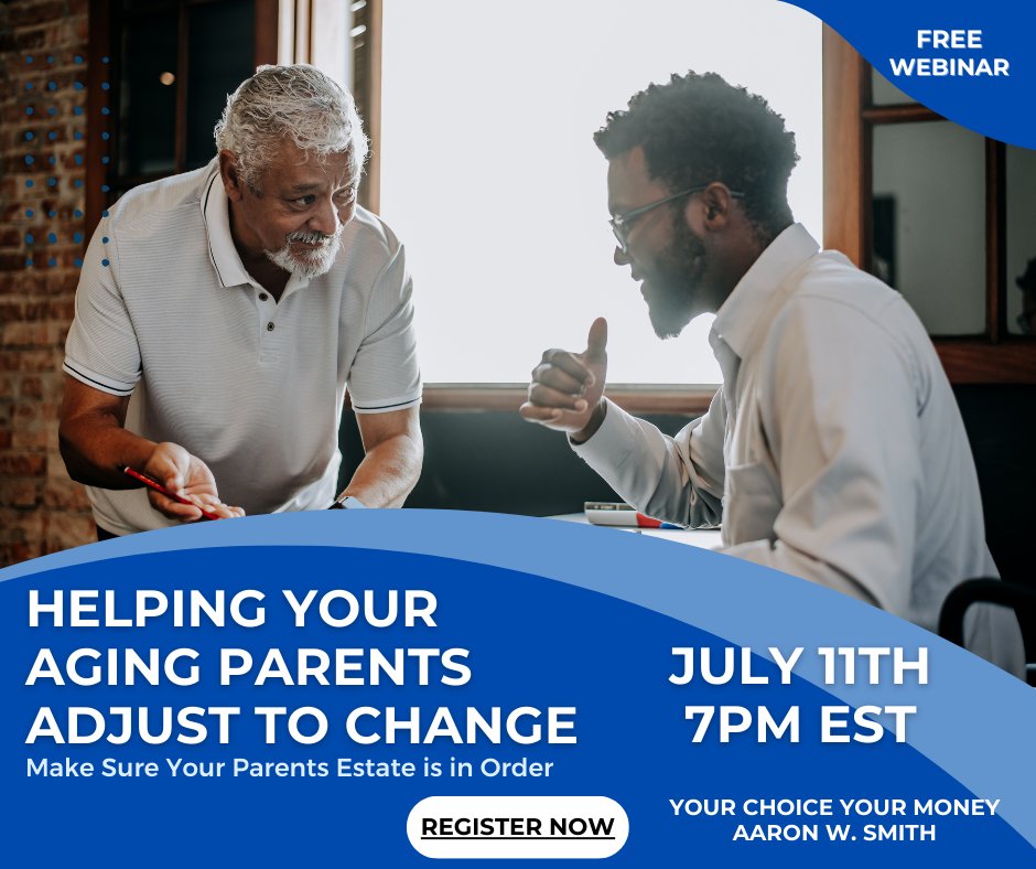 AWSmith44's tweet image. Register Here: event.webinarjam.com/register/46/l7…

Join us on our Free Webinar July 11th at 7pm EST as we discuss Aging Parents and what we can do as parents to help and prepare their estates.