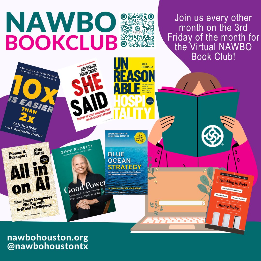 NAWBOHTX's tweet photo. Join Trisha Barita, every other month on the 3rd  Friday of the month for the NAWBO Book Club.
RSVP at https://t.co/nx7iqEp4Ik https://t.co/5OHXYoMo7V