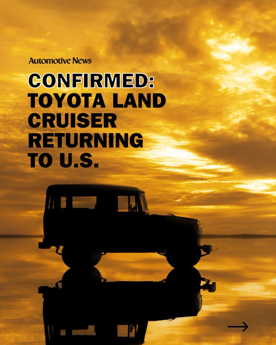 Automotive_News's tweet photo. Toyota has released the FIRST images previewing the return of the Land Cruiser nameplate to the U.S. after a two year absence. A full reveal of the next-generation Land Cruiser is expected to take place in early August.

https://t.co/YRLIknS8pg

📷: @Toyota https://t.co/fMrK5DwFKJ