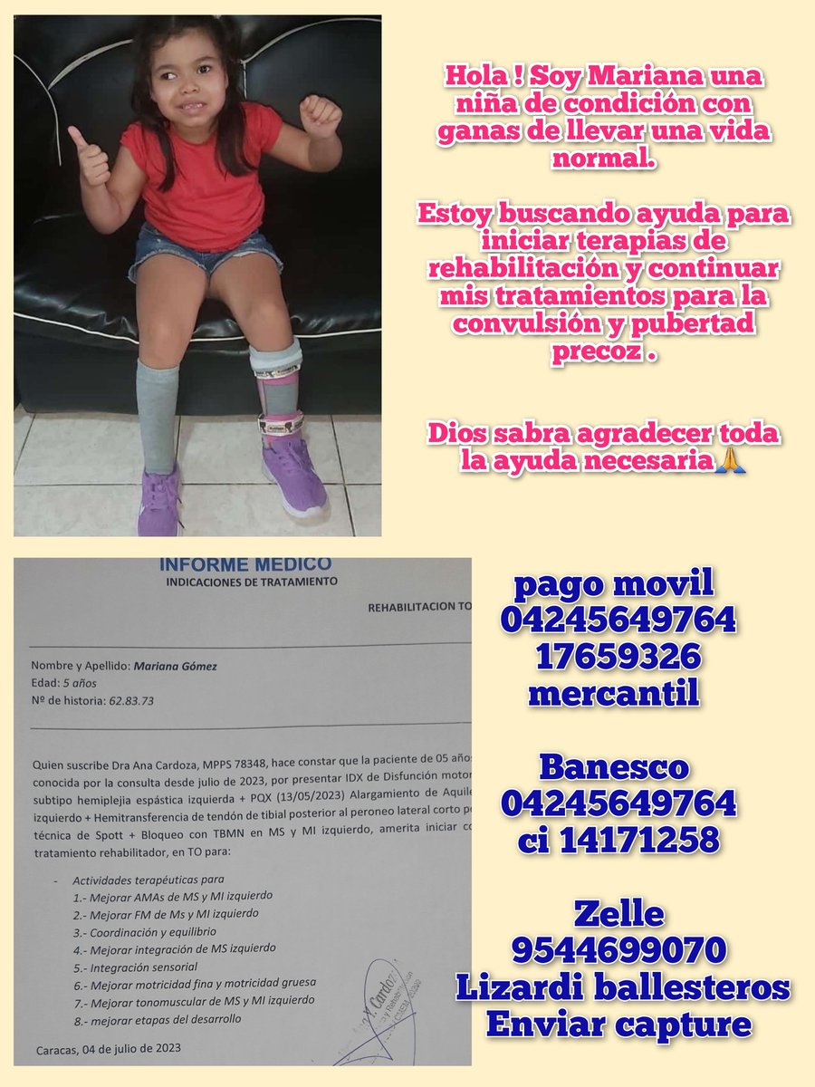 mariani87784922's tweet photo. Para lograr caminar requiero terapias de rehabilitación cada aporte suma a mi salud tambien necesito de mi tratamiento para la convulsión llevo 2 dias sin tomarlo 🙏.  Dios les pague 1$ suma. https://t.co/at33rYaWXh