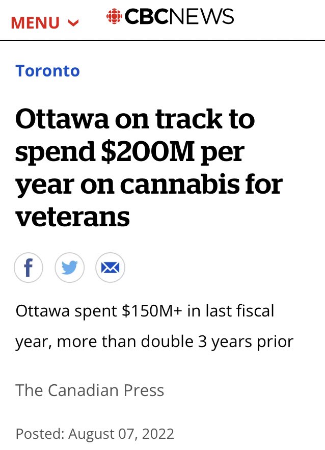 @Songstress28 I'm not going to argue that providing weed to veterans with PTSD doesn't have merit, but so does taking MMIWG seriously. The weed budget is *every year* (and is rising). The search happens once. cbc.ca/amp/1.6544119