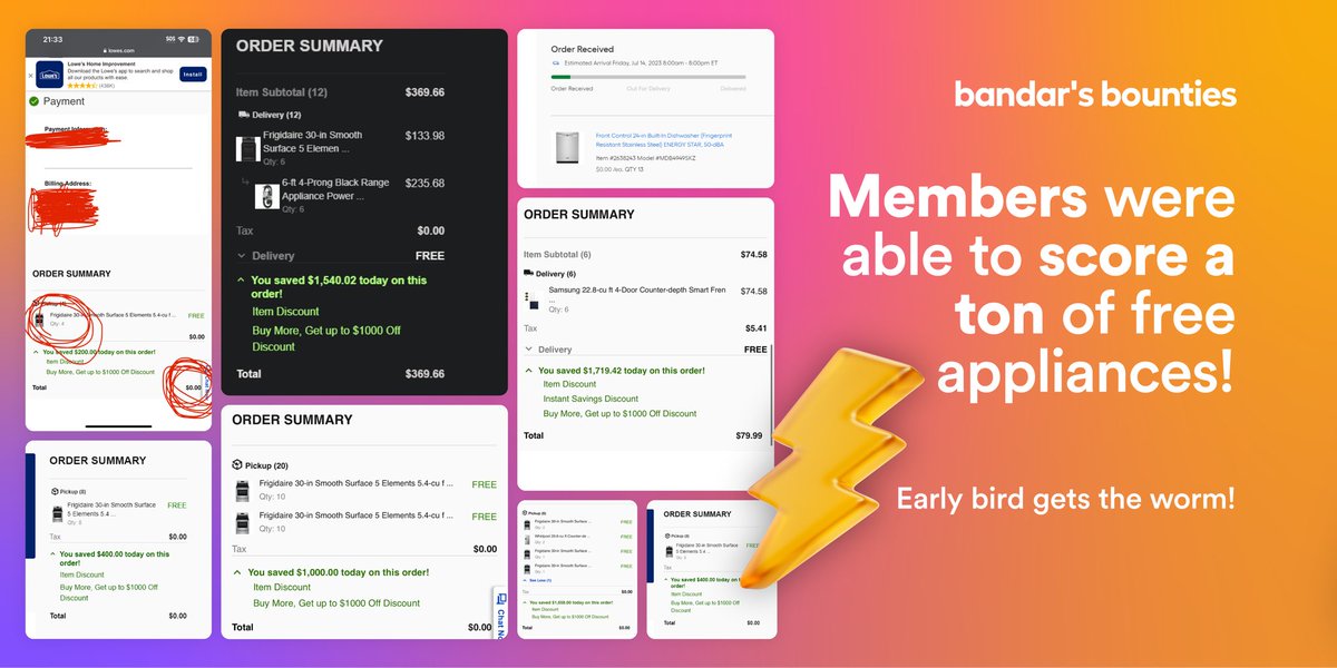 BandarsBounties's tweet photo. 90% off is great, but FREE is even better.

We discovered if you added 6 appliances to cart, the discount becomes 100% off. FREE. 😳

You could have gotten Stainless Steel Fridges, Dishwashers, Ice Makers + more for FREE!

If you’ve made it this far, LIKE THIS and keep DMs open https://t.co/chnODg7Iqp