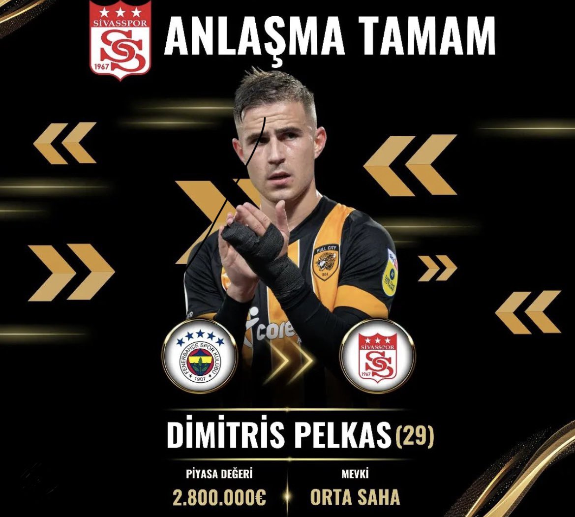 extremebets_tr's tweet photo. Sivasspor, geçen sezon Hull City'de kiralk oynayan ve Fenerbahçe ile sözlesmesi biten Dimitris Pelkas ile anlasmaya vardi!

Daha fazla spor karşılaşması için sitemizi ziyaret edin! >>> https://t.co/3GK4MZaLb9 #süper #lig #sportotosuperlig #extremebets #extremebetsgiris https://t.co/0xaGz72jkW