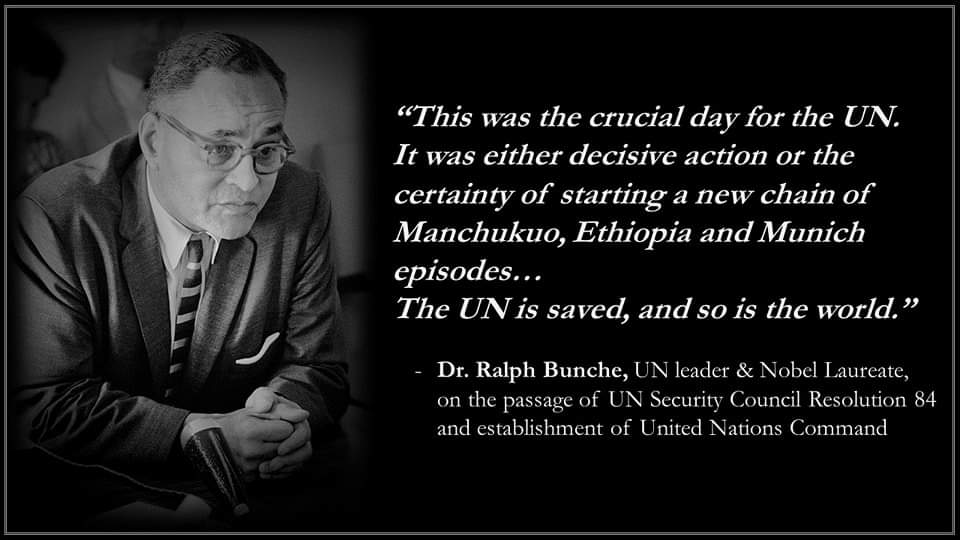 On 7 July 1950, the @UN Security Council passed Resolution 84 in response to the #DPRK armed attack against the #ROK. UNSCR 84 fulfilled the principle of #collectivesecurity, mandating a unified command of UN member states under U.S. leadership that would operate #UnderOneFlag🇺🇳