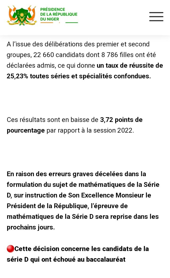 Reprise de l'épreuve de mathématiques série D au #Niger sur instruction du Président de la République pour une erreur de formulation dans le sujet. #Kpakpatoya #GbairaiTV #Lwili #Leguede #TgTwittos #Wasexo #Kebetu #Kibaro #Grin223 #Maliba