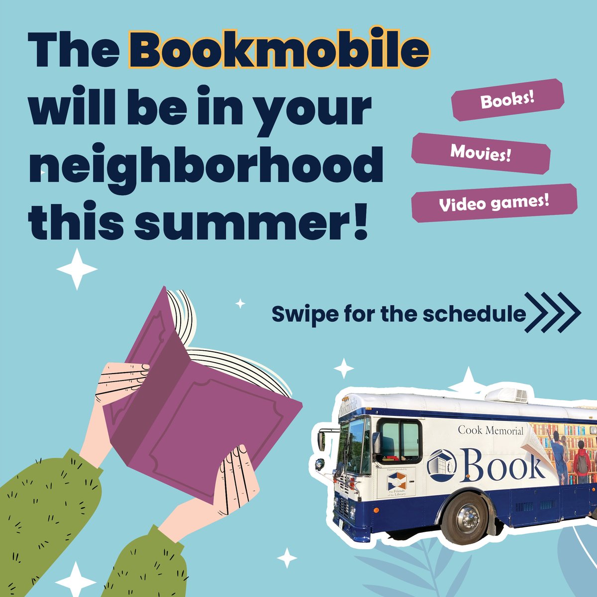 CookLibrary's tweet photo. BEEP BEEP! 2023 Summer Bookmobile Schedule! 🚌📚😎 More information: https://t.co/K7LBKIuyJX
--
¡BIP BIP! ¡Horario de Bookmobile Verano 2023! 🚌📚😎 Más información: https://t.co/K7LBKIuyJX
#bookmobile #beepbeep #cmpld https://t.co/hl7tJk6QFd