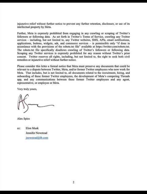 MeidasTouch's tweet photo. Elon Musk is running scared.

Twitter just formally sent a letter to Mark Zuckerberg and threatened to sue Meta over the new Threads app.

Threads surpassed over 30 million signups overnight. https://t.co/1QXIAc4y9w