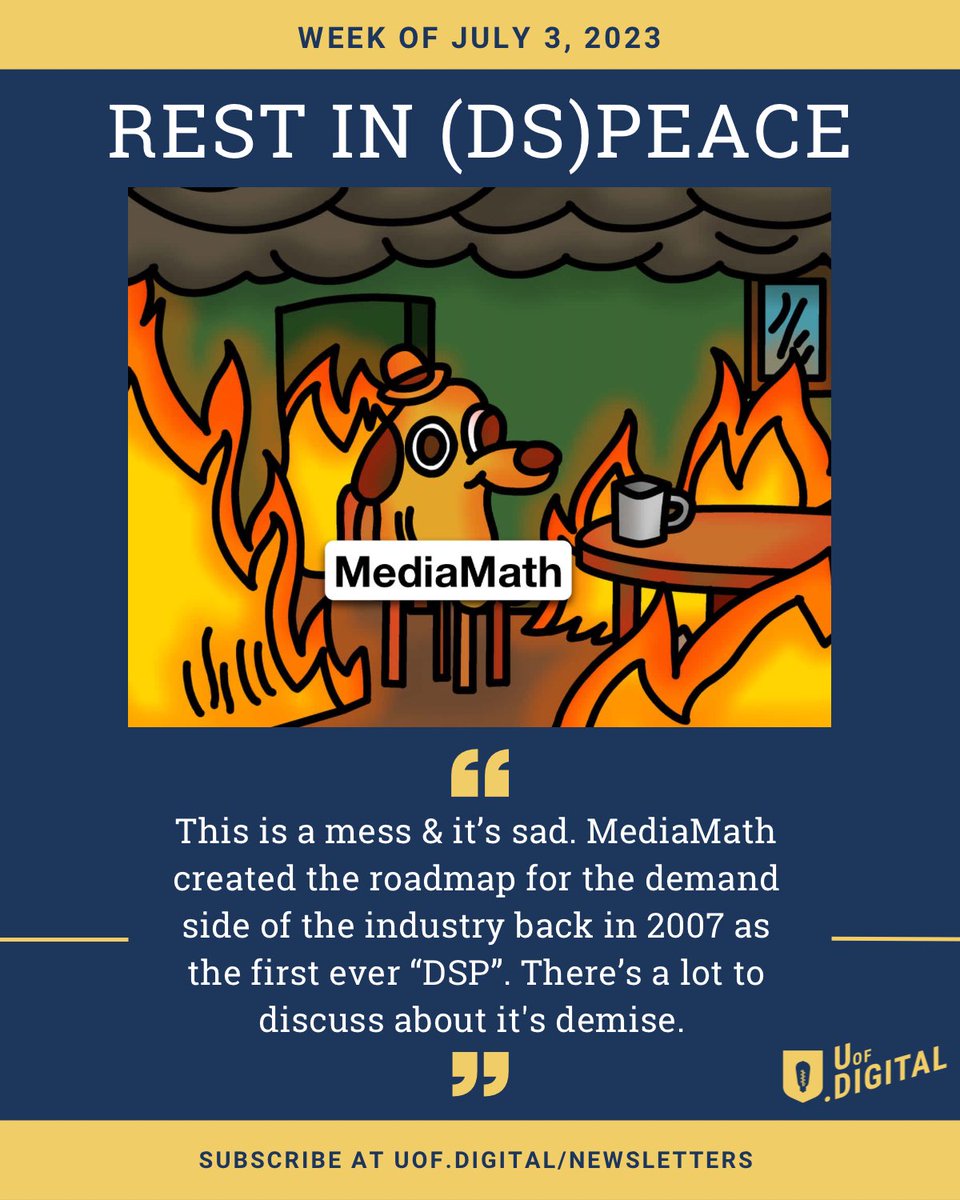 UofDigital's tweet image. It’s 🗞️ day!

This week sees the unfortunate (&amp;amp; inevitable?) implosion of #MediaMath, #Kroger working on a self-service #AdPlatform, #Netflix revamping its #Ad strategy &amp;amp; more!

Curated &amp;amp; distilled 4 your thirst 2 learn. 

Click 2 level⬆️ w/the full scoop:
learn.uof.digital/NEWSLETTERS