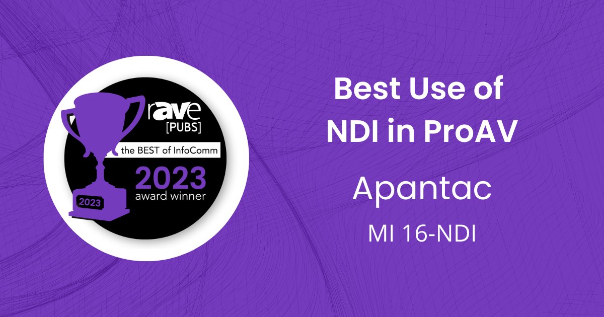 Apantac (@apantacllc) on Twitter photo Look at this! Our new #ndi multiviewer, the Mi-16-NDI has been honored with <a href="/THErAVeAgency/">THE rAVe Agency</a> "Best Use of NDI in ProAV" award.
This is the 2nd award win for this product, and you can read more product info at: lnkd.in/gfbAgcK7
or our sales team at - lnkd.in/g-Shp_Z Look at this! Our new #ndi multiviewer, the Mi-16-NDI has been honored with <a href="/THErAVeAgency/">THE rAVe Agency</a> "Best Use of NDI in ProAV" award.
This is the 2nd award win for this product, and you can read more product info at: lnkd.in/gfbAgcK7
or our sales team at - lnkd.in/g-Shp_Z