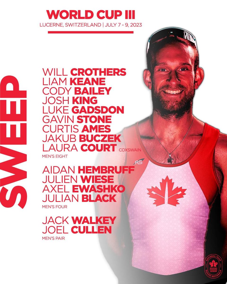 rowingcanada's tweet photo. The World Cup III Team is in! 🇨🇦❤️🤍
___
L'équipe de la Coupe du Monde III est en place ! 🇨🇦❤️🤍
#UnitedByWater #RowingCanadaAviron #WorldRowing #WCLucerne #WCIII https://t.co/Q3esBu5rYE