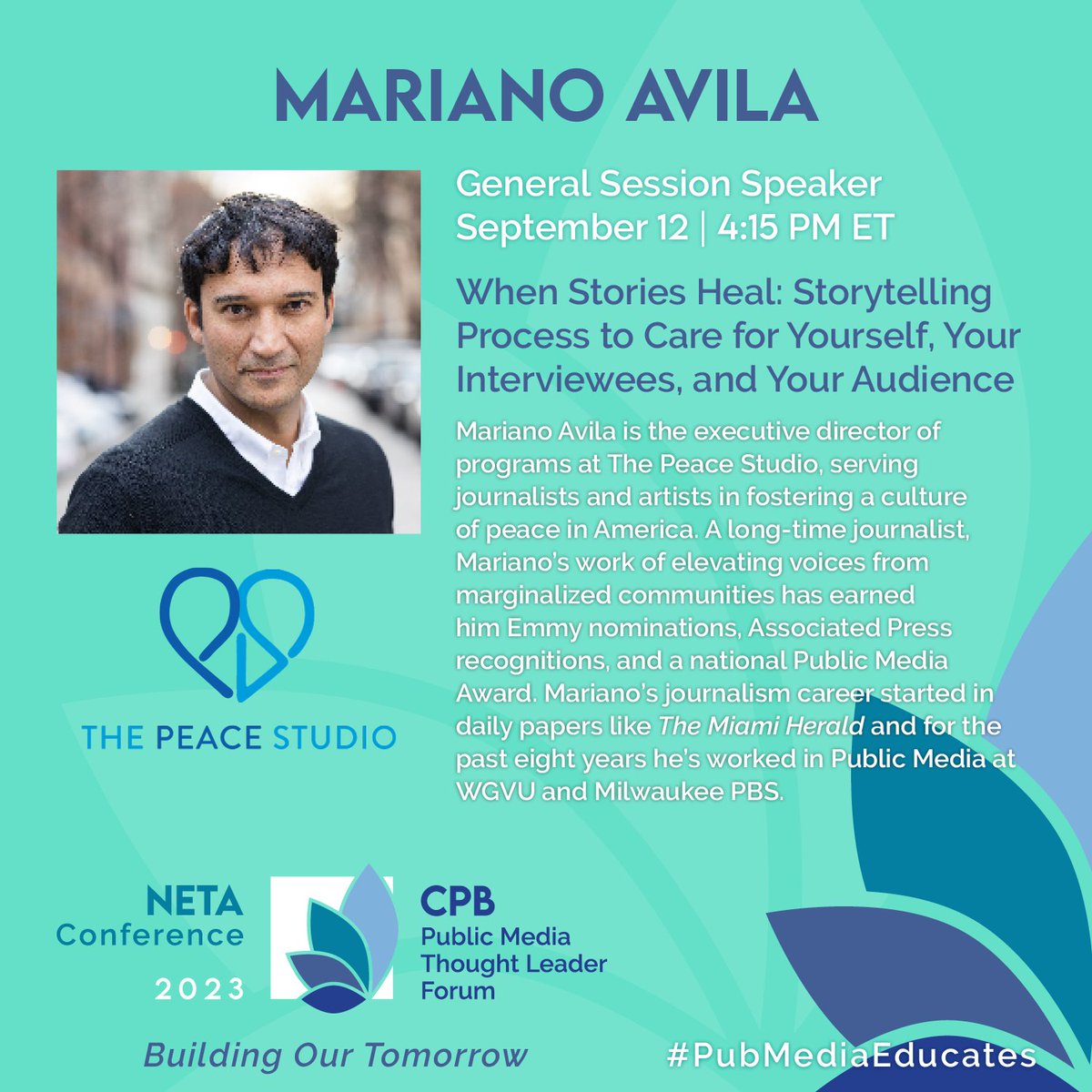 NETA (@neta_tweets) on Twitter photo We are pleased to announce speaker <a href="/marianoavila/">Mariano Avila</a> from <a href="/ThePeaceStudio/">The Peace Studio</a> at the 2023 NETA Conference! He'll discuss how restorative narrative can help your impact on your community. annualnetaconference.org @cpbmedia #publicmedia #pubmedia #pubmediaeducates #NETAconference We are pleased to announce speaker <a href="/marianoavila/">Mariano Avila</a> from <a href="/ThePeaceStudio/">The Peace Studio</a> at the 2023 NETA Conference! He'll discuss how restorative narrative can help your impact on your community. annualnetaconference.org @cpbmedia #publicmedia #pubmedia #pubmediaeducates #NETAconference