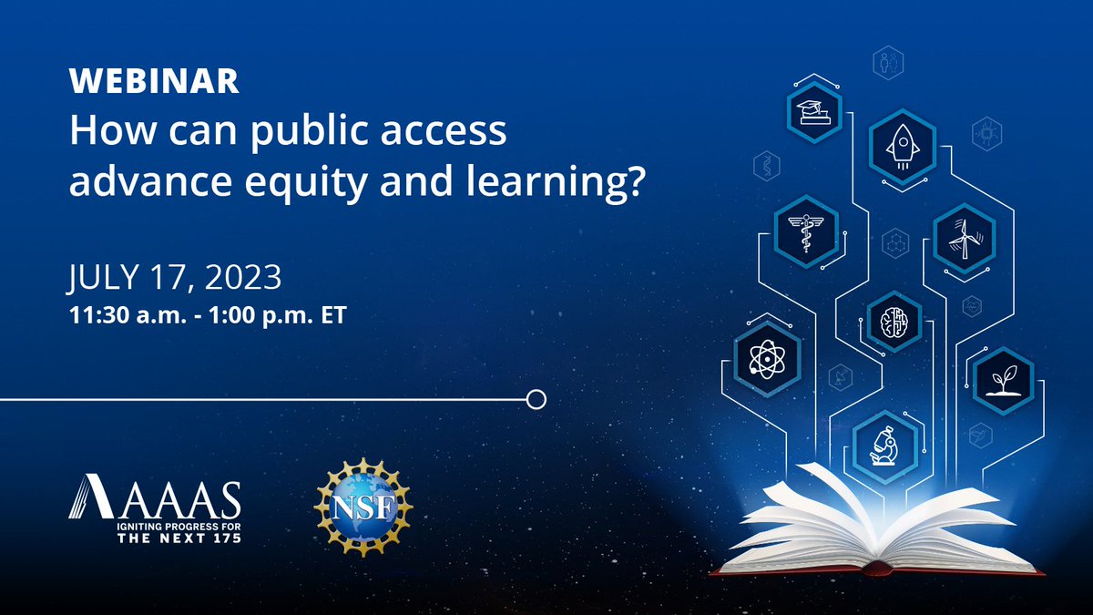 aaas's tweet image. Join @NSF &amp;amp; @aaas on July 17 for the first meeting of multiple federal agencies as they share their public access plans &amp;amp; engage with impacted stakeholders on equity considerations. #PublicAccess #YearofOpenScience fal.cn/3zGxv