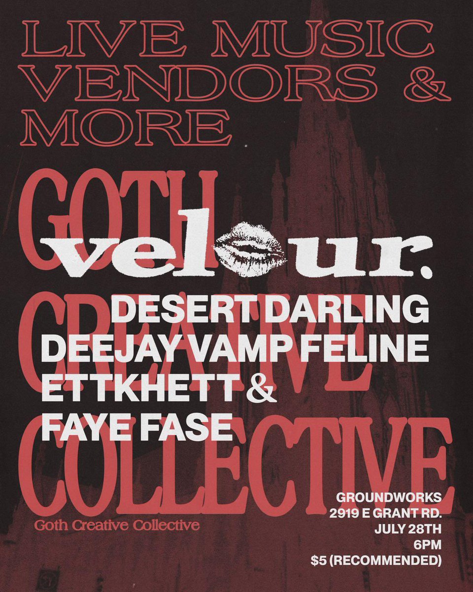 desertdarlinggg's tweet photo. our next show already? yes! once again held at @Groundworksaz 
"gothic creatives collective" hosted by @ feralghoulfriend (via instagram) this month the 28th

a night of gothic art including gallery exhibits, local vendors, live music, tattoo booths and more! https://t.co/Vgb57M8iHv