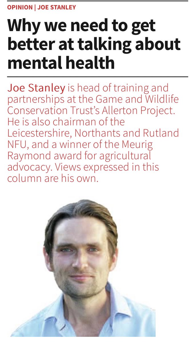 JoeWStanley's tweet photo. I’ve gone out on a limb &amp; written about mental health in agriculture in this week’s @FarmersWeekly. 

Help always available from 👇

@yellowwelliesuk @RABIcharity @FCNcharity @FCNFarmWell @yanafarming @dpjfoundation @RSABI @samaritans @AddingtonFund 🤝💪 https://t.co/D3QXeQYzgP