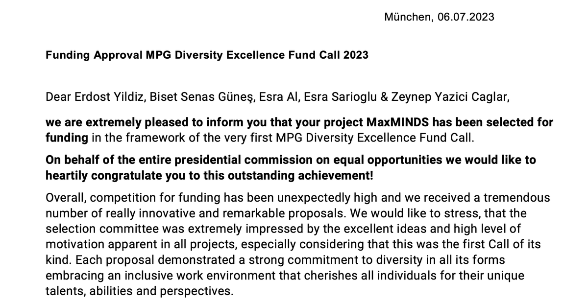 Esra Al (@_esra_al) on Twitter photo I'm thrilled to announce that our diversity project, MaxMINDS, has received funding from <a href="/maxplanckpress/">Max Planck Society</a> ✨. Through this initiative, we aim to establish a mentorship and training program for students affected by the devastating earthquakes in Turkey and Syria. #DiversityMatters I'm thrilled to announce that our diversity project, MaxMINDS, has received funding from <a href="/maxplanckpress/">Max Planck Society</a> ✨. Through this initiative, we aim to establish a mentorship and training program for students affected by the devastating earthquakes in Turkey and Syria. #DiversityMatters