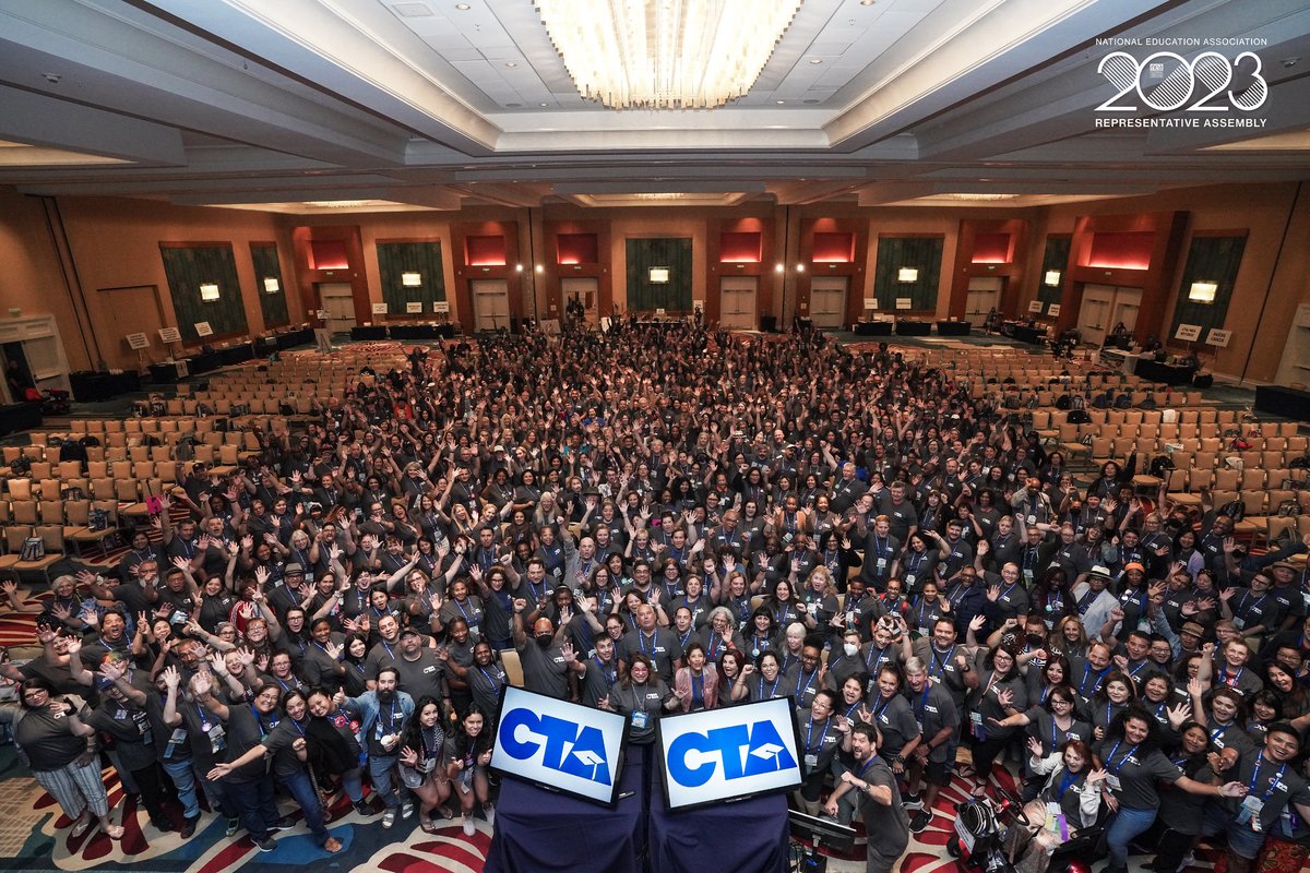 WeAreCTA's tweet photo. What an incredible week at the 2023 NEA RA! Check out these incredible moments from the entire week, including the #FreedomToLearn rally, where thousands of educators took action to demand an end to book bans and the politicizing of public education. #WeAreCTA #NEARA #TeachTruth https://t.co/hLguLgoeY7