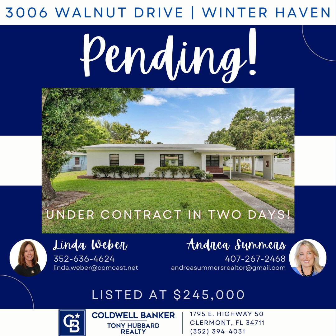 🏡  PENDING!!

This 4/2 went #UnderContract in TWO days in Winter Haven! 
.
#pending #undercontract #listingagent #realestate #realtor #realestateagent #florida #winterhaven #winterhavenfl #winterhavenrealestate #centralfloridarealestate #p... facebook.com/44513809625329…