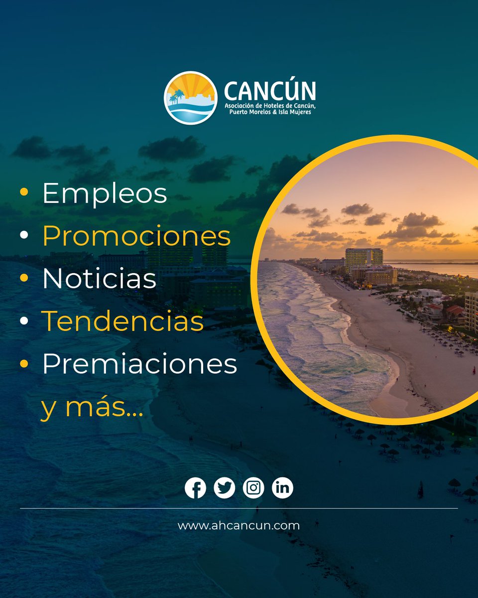 Entérate de los acontecimientos más importantes de la industria turística y hotelera en nuestros destinos.

#Turismo #Viajes #DestinosTurísticos #Cancún #PuertoMorelos #IslaMujeres #AHCPMEIM