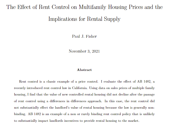 jdcmedlock's tweet photo. This paper finds that California's rent control at CPI+5% on buildings 15 years or older should have no impact on housing supply while providing tenants with insurance against extreme rent increases
https://t.co/CMg9ghX1s5 https://t.co/ofu1M3Ak2C