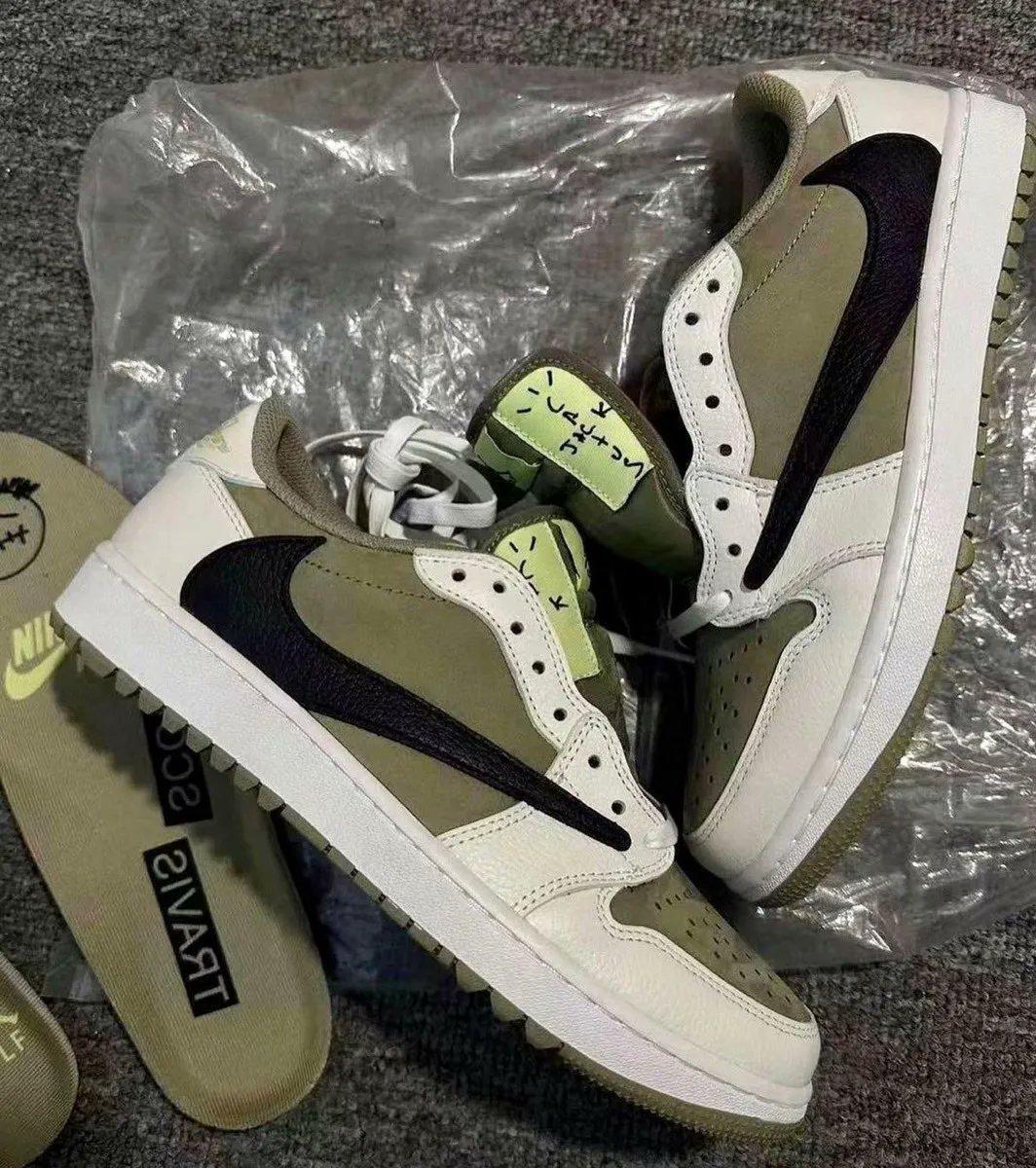 SneakerVisionz's tweet photo. Travis Scott x Air Jordan 1 Low Golf 'Neutral Olive' Releasing October 13th 🌵 https://t.co/BCwOFEAkiQ