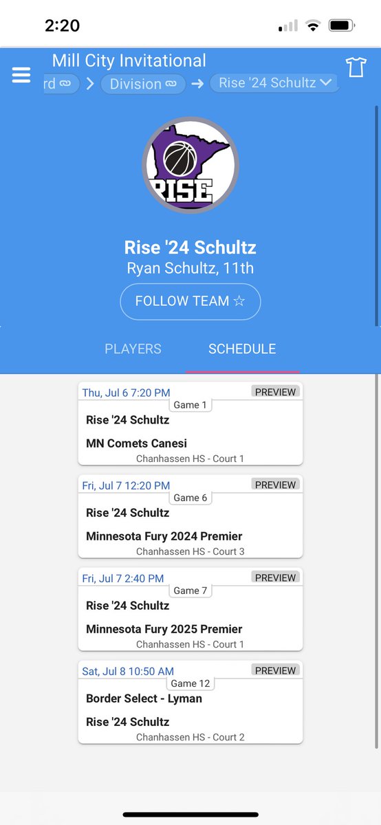 Mill City starts tonight! Here is our schedule! #WeRiseTogether
