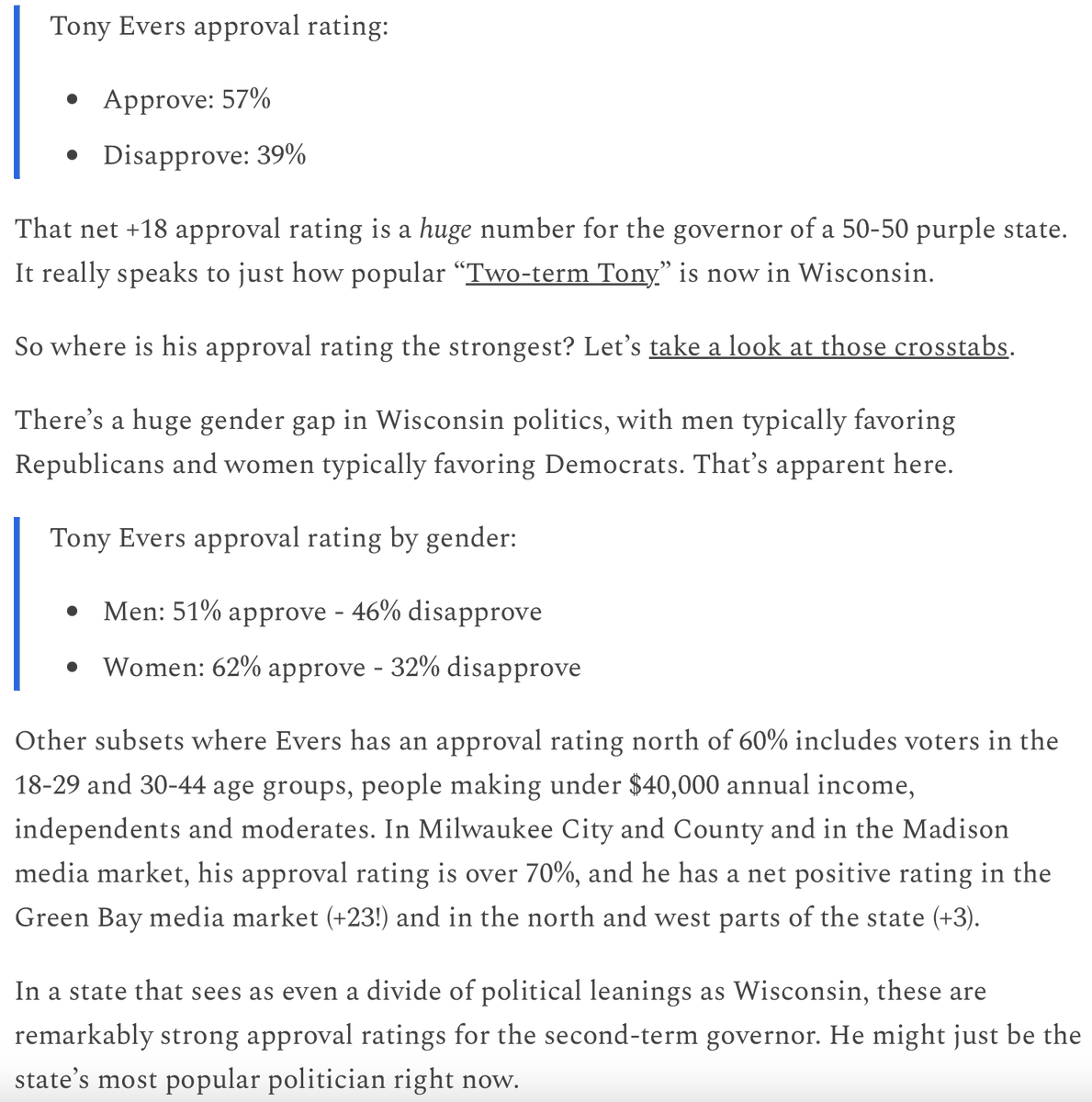 DanRShafer's tweet photo. Tony Evers is a very popular governor. https://t.co/1d95NLvJYY