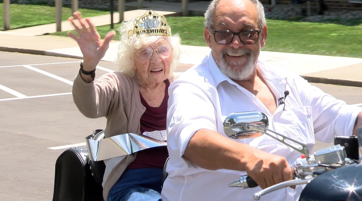 ABC21WPTA's tweet photo. Talk about celebrating in style 🎂🏍

Tune in tonight at 4 &amp; 5 to hear from this South Whitley woman who ticked off a bucket list item for her 109th birthday. 

Happy birthday, Nyla! https://t.co/Z62NwEHpCu
