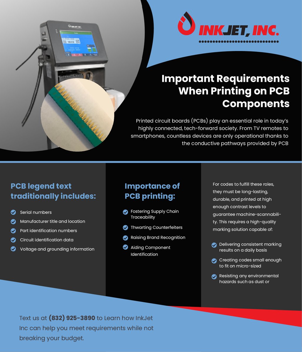 Printing on PCB components? Make sure you're meeting the important requirements for successful and reliable printing. Our latest article outlines the key considerations, from ink compatibility and substrate preparation to print quality and resistance to environmental factors.