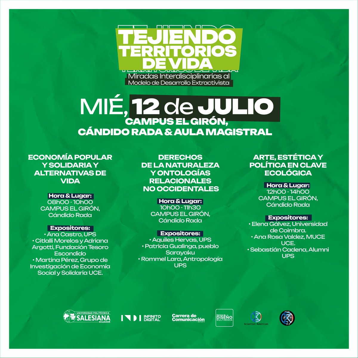 InDi_UPS's tweet photo. El evento, que se realizará los días 10, 11 y 12 de julio en los campus #ElGirón y #Sur contará con la presencia de #académicos, #defensores de #territorios en clave #intercultural y #translocal.

🗓 Conoce la agenda en:  https://t.co/rijGaNB0uT

¡Les esperamos! 🙌

#UPSQuito https://t.co/HrF9tKBIiw