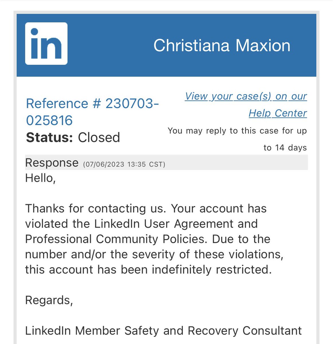 DXBMatchmaker's tweet photo. @LinkedInMENA please help!!! I’ve been an active user of this community and have NO CLUE how or why this would happen! https://t.co/xVaUK9toTB