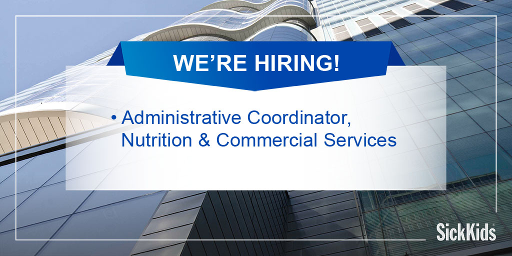 SickKidsNews's tweet photo. #SKCareers: Come join the SickKids team! We're hiring an #AdministrativeCoordinator in Nutrition and Commercial Services.
Apply ➡️ https://t.co/zAzTxElfbG https://t.co/3K2vICWquA