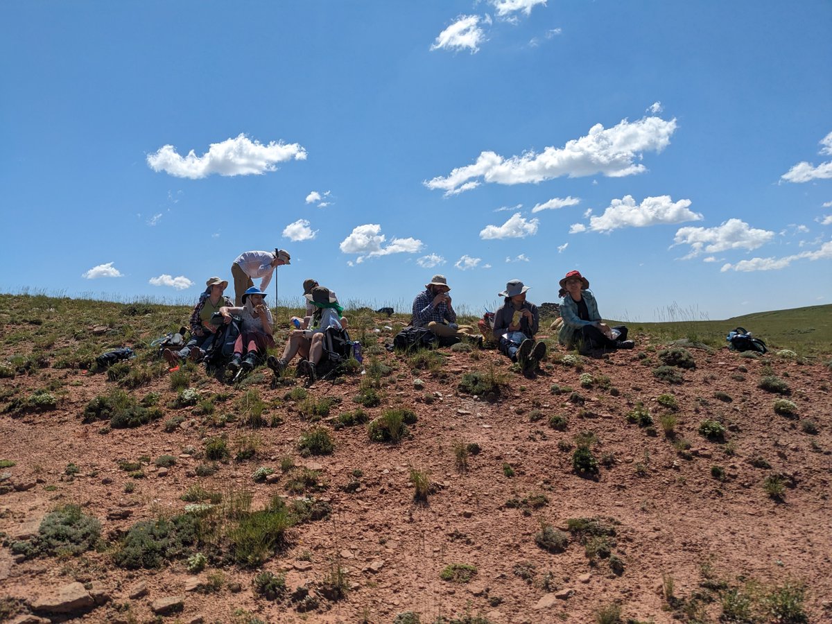 UWGeologyMuseum's tweet photo. Independence Day from the field, 2023: "I'm not cold, you're cold!" WY temps can go from freezing to 100°F over the course of a day in the high prairies of Wyoming! 🥶 🥵
We can't wait to see what they bring back! ⛏
#fieldwork #research #paleontology #geobadgers #Wyoming https://t.co/vyqBvaPEn1