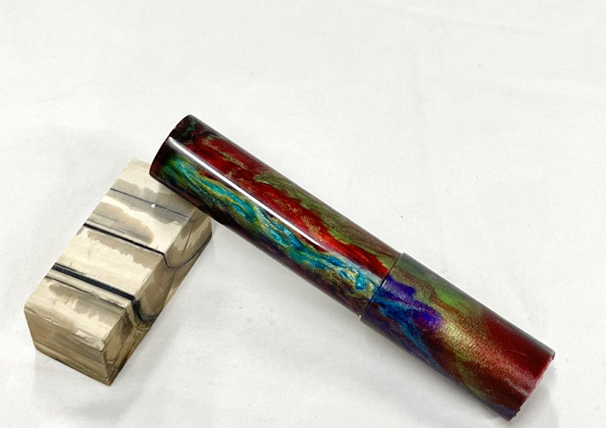 WriteTurnz's tweet image. Option Two:  Carnival Resin and mammoth tusk.
.
#writeturnz #penmaker
#handmadepen #ink
#custompen #bespokepen
#tampa #maker #creator
#entrepreneur #fountainpens
#fountainpengeeks #fpgeek 
#writing #writingequipment