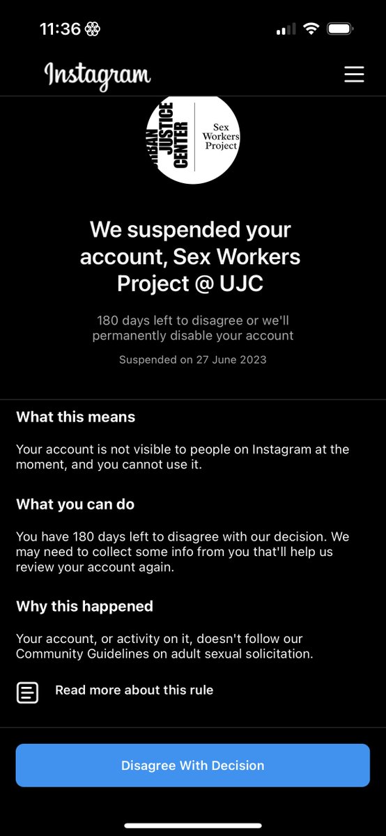 SESTA/FOSTA has caused our instagram account to be suspended. This situation is preventing us from providing services for BIPOC, Queer, TGNC s3x workers who are seeking asylum and/or have survived being human trafficked. This creates increased violation!!