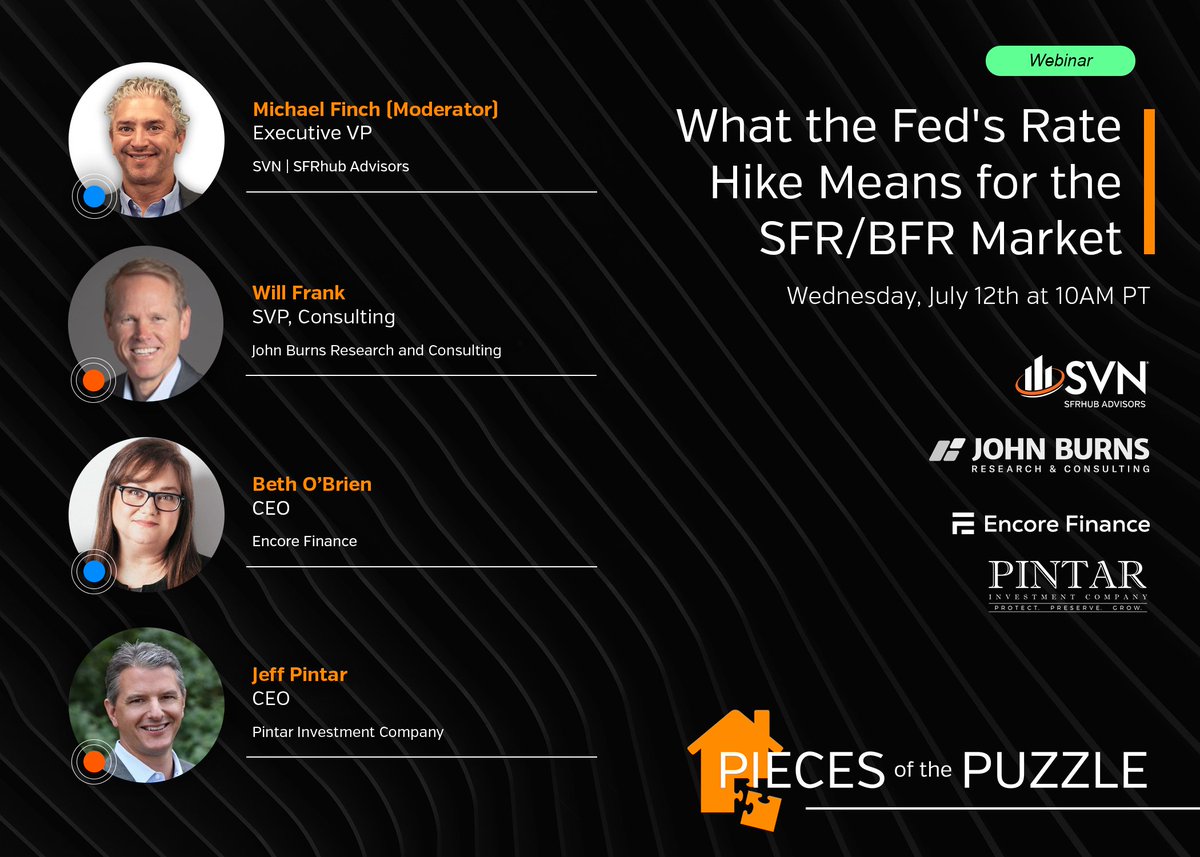 SFRhub's tweet photo. Hear from the SFR/BFR industry’s leading experts during the Pieces of the Puzzle: What the Fed's Rate Hike Means for the SFR/BFR Market!

https://t.co/oaqiMW4gZT

#svndifference #sfr #bfr #growth #finance #research #investment #webinar #consulting #housing #housing #interestrates https://t.co/z9VaKGhmtF