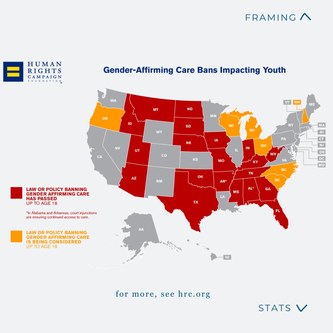 GWHPM950's tweet photo. The @HRC estimates that these bans will have a devastating effect on the 300,000 high school-aged (13-17 y/o) transgender youth living in the US today, many of whom are in need of this care.

THREAD: 2/3 https://t.co/AAuLY3UjvN