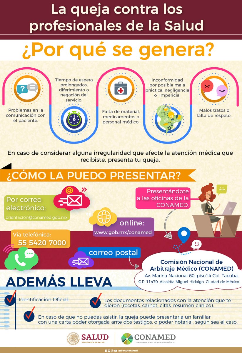 CONAMED_SALUD's tweet photo. Sabías que los problemas de comunicación son una de las causas por la que los pacientes se #quejan de los #profesionalesdelasalud
Conoce más 👉https://t.co/NakNE9ECdD
La #CONAMED te acompaña, orienta y ofrece una solución.
☎️ 55 5420 7000
📨orientacion@conamed.gob.mx https://t.co/CusVwdrFiP