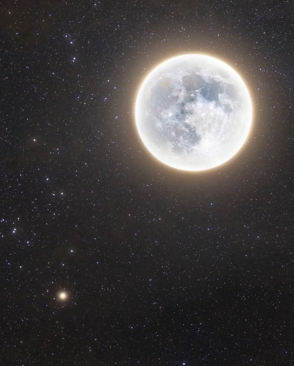 M1ONLOVER's tweet photo. Full Moon with Mars. https://t.co/0drSTbqZMH