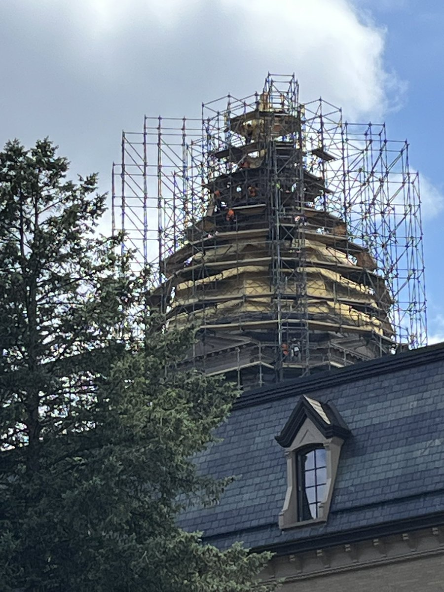 Preparing to paint and regild this iconic campus feature.  news.nd.edu/news/main-buil…
