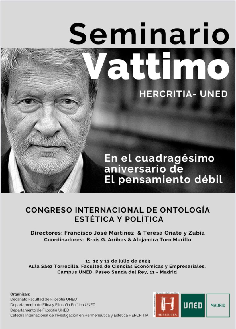 El Congreso internacional de ontología estética y política, se celebra con ocasión del cuadragésimo aniversario de la publicación de Il Pensiero Debole (1983) de Gianni Vattimo. Libro que dio lugar a que su ontología hermenéutica lleve el nombre de Pensamiento débil o Debolismo
