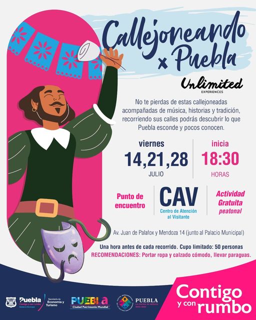 Canacope_Puebla's tweet photo. #EsteVerano disfruta de "Callejoneando por #Puebla", una experiencia acompañada de música, historia y tradición a través de las emblemáticas calles de Puebla.
📅Los viernes 14, 21 y 28 de Julio
⌚️18:30 Hrs
¡No te lo puedes perder! https://t.co/LQDvM4yZut